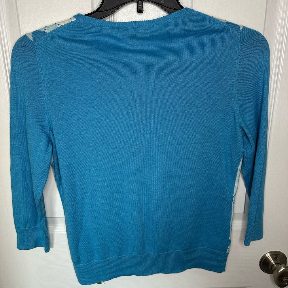 Talbots Blue Argyle Womens Small Silk Blend Sweater Preppy Academia Old Money - Picture 3 of 7